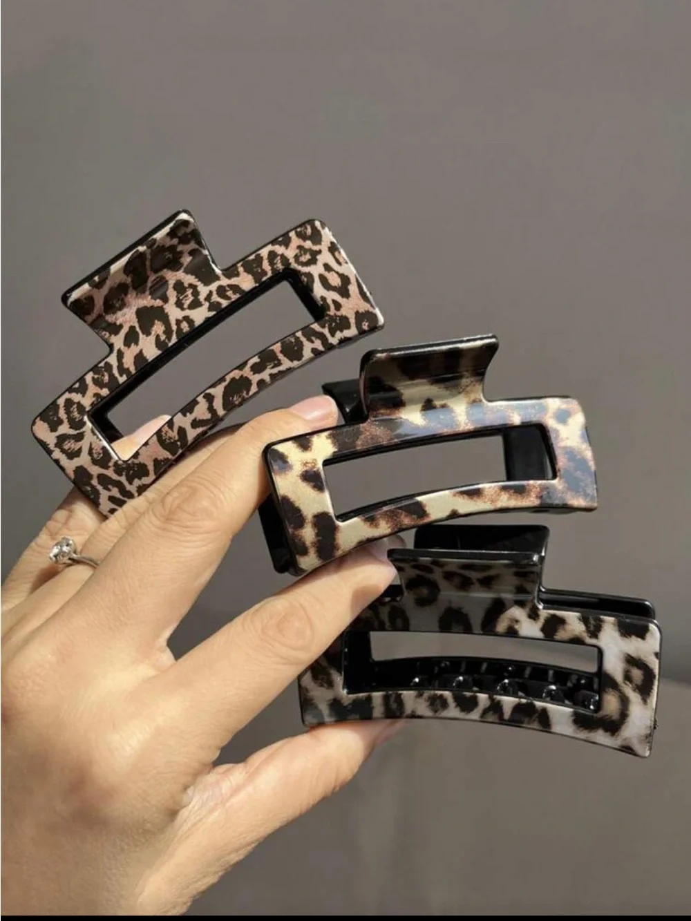 Leopard Print Rectangle Hair Claw Clip - Multicolor